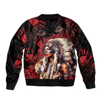 Native American MMIW Bomber Jacket Red Indian Women With Red Handprint