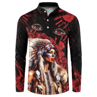 Native American MMIW Button Sweatshirt Red Indian Women With Red Handprint