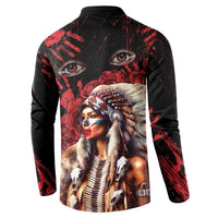 Native American MMIW Button Sweatshirt Red Indian Women With Red Handprint