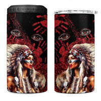 Native American MMIW 4 in 1 Can Cooler Tumbler Red Indian Women With Red Handprint