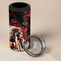 Native American MMIW 4 in 1 Can Cooler Tumbler Red Indian Women With Red Handprint
