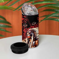Native American MMIW 4 in 1 Can Cooler Tumbler Red Indian Women With Red Handprint