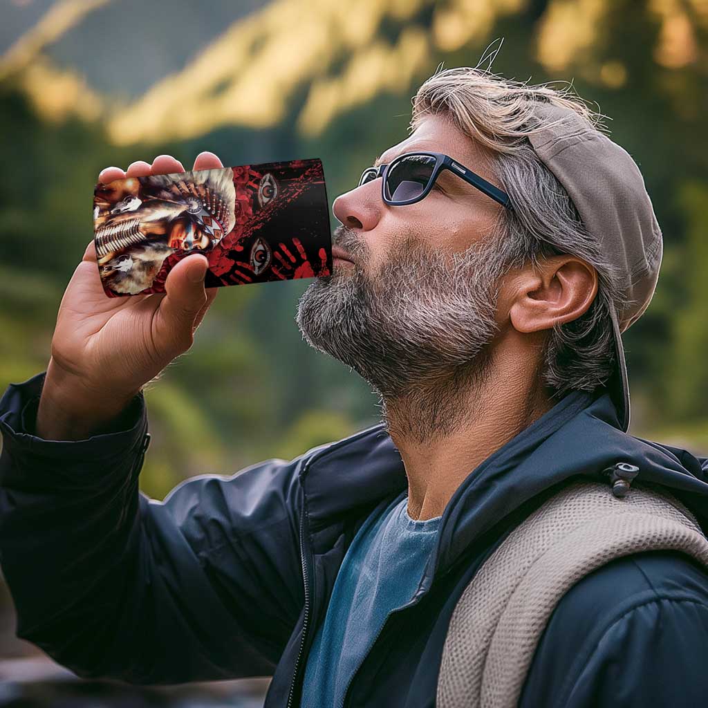Native American MMIW 4 in 1 Can Cooler Tumbler Red Indian Women With Red Handprint