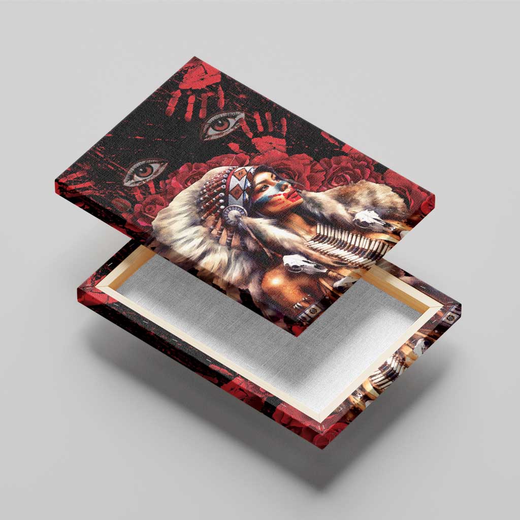 Native American MMIW Canvas Wall Art Red Indian Women With Red Handprint