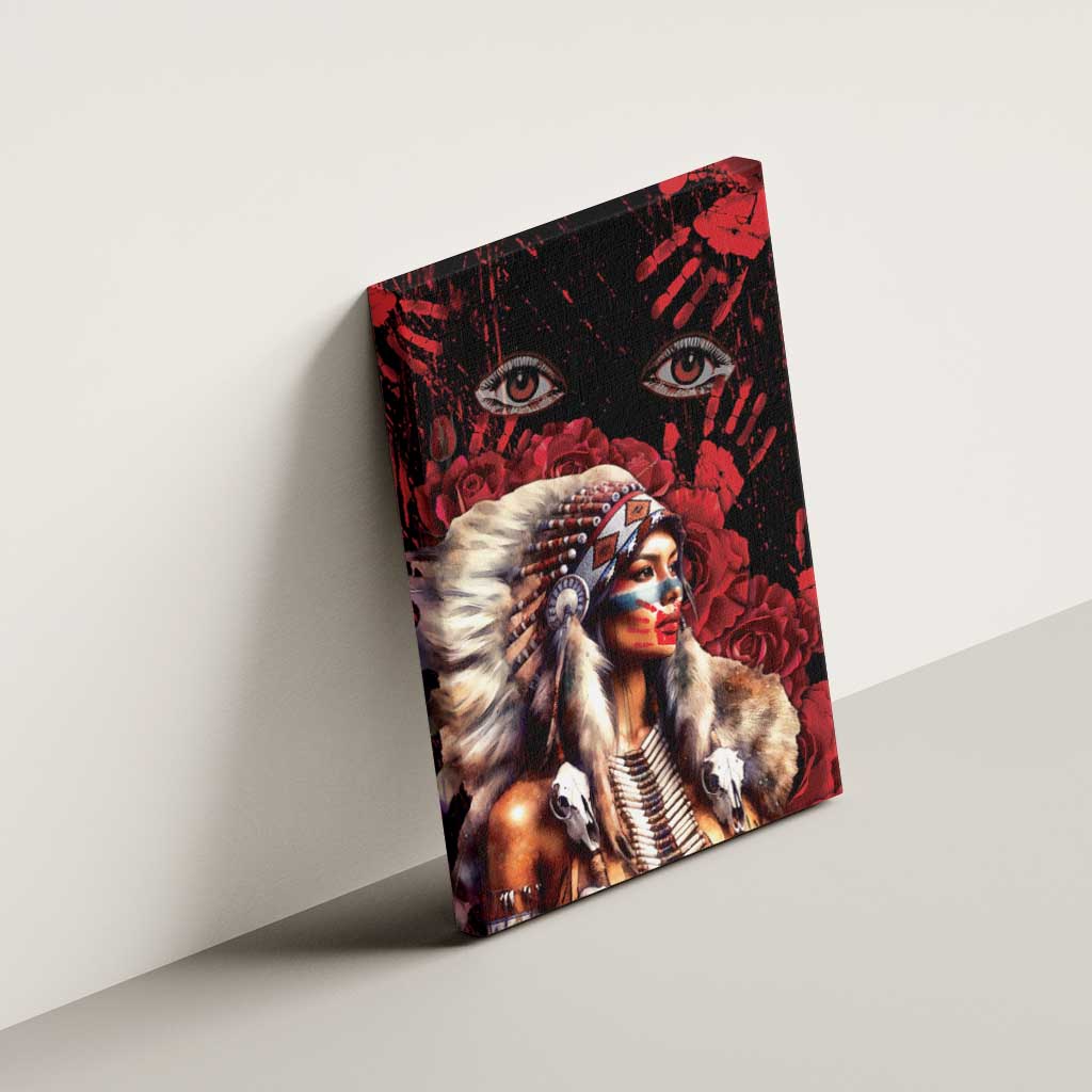 Native American MMIW Canvas Wall Art Red Indian Women With Red Handprint