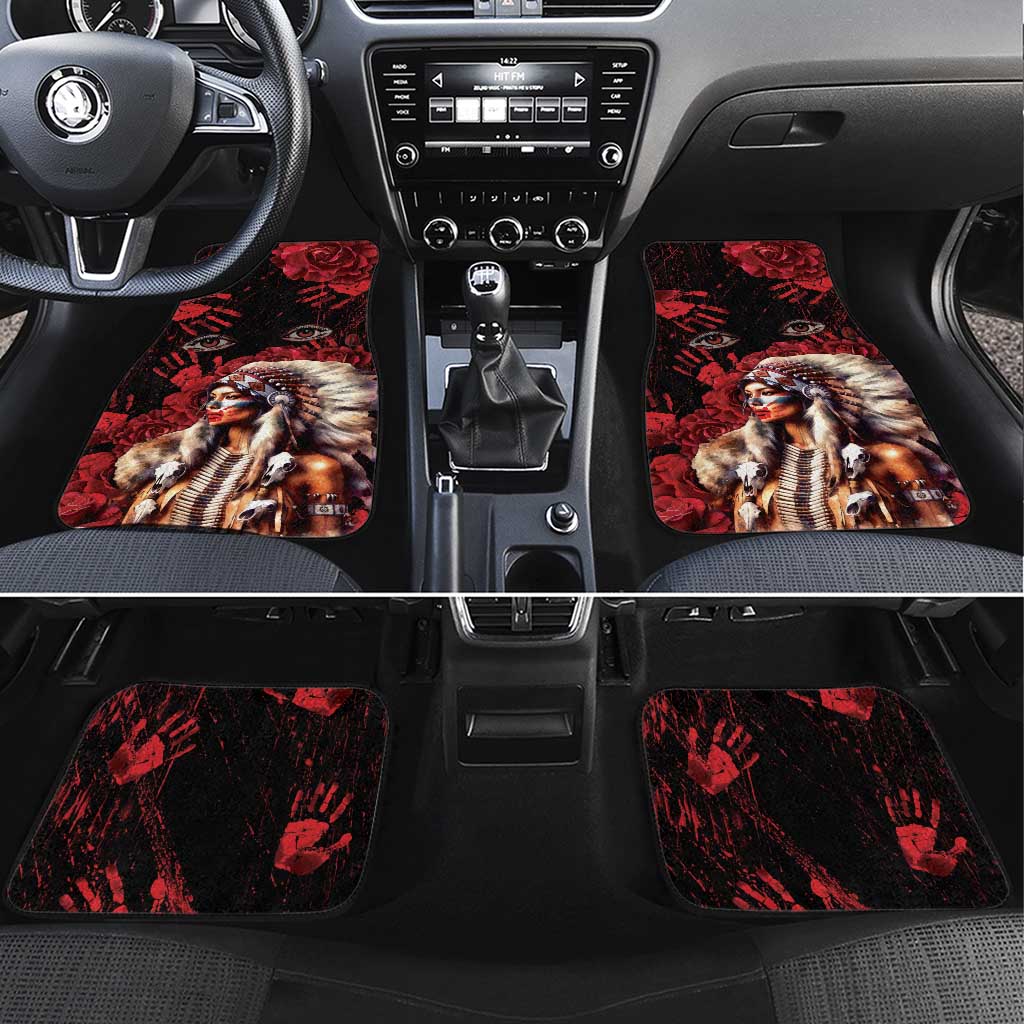 Native American MMIW Car Mats Red Indian Women With Red Handprint
