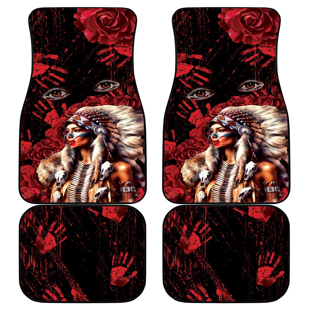 Native American MMIW Car Mats Red Indian Women With Red Handprint