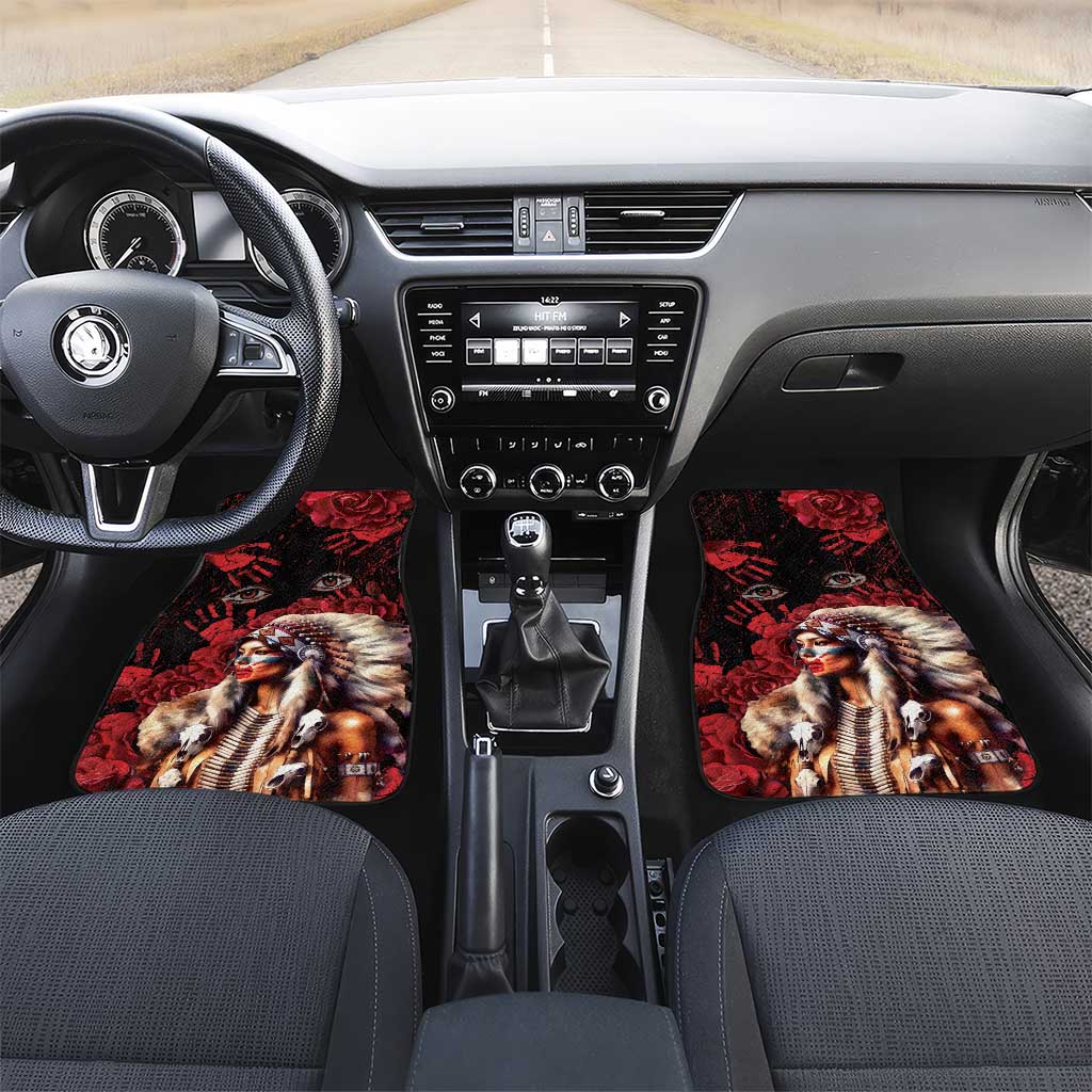 Native American MMIW Car Mats Red Indian Women With Red Handprint