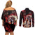 Native American MMIW Couples Matching Off Shoulder Short Dress and Long Sleeve Button Shirt Red Indian Women With Red Handprint
