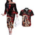 Native American MMIW Couples Matching Off The Shoulder Long Sleeve Dress and Hawaiian Shirt Red Indian Women With Red Handprint