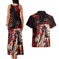 Native American MMIW Couples Matching Tank Maxi Dress and Hawaiian Shirt Red Indian Women With Red Handprint