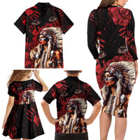 Native American MMIW Family Matching Long Sleeve Bodycon Dress and Hawaiian Shirt Red Indian Women With Red Handprint