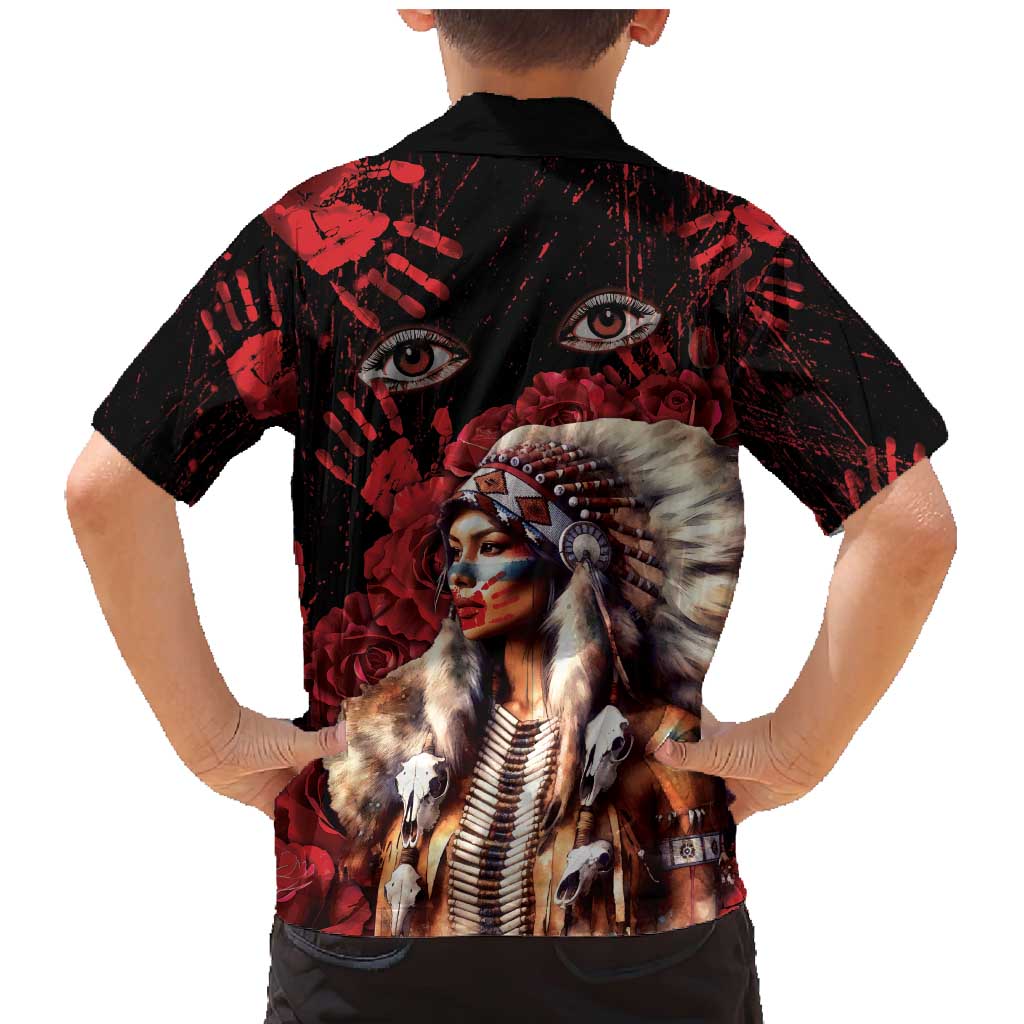 Native American MMIW Family Matching Mermaid Dress and Hawaiian Shirt Red Indian Women With Red Handprint