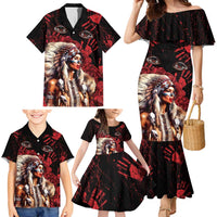 Native American MMIW Family Matching Mermaid Dress and Hawaiian Shirt Red Indian Women With Red Handprint