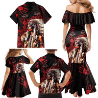 Native American MMIW Family Matching Mermaid Dress and Hawaiian Shirt Red Indian Women With Red Handprint