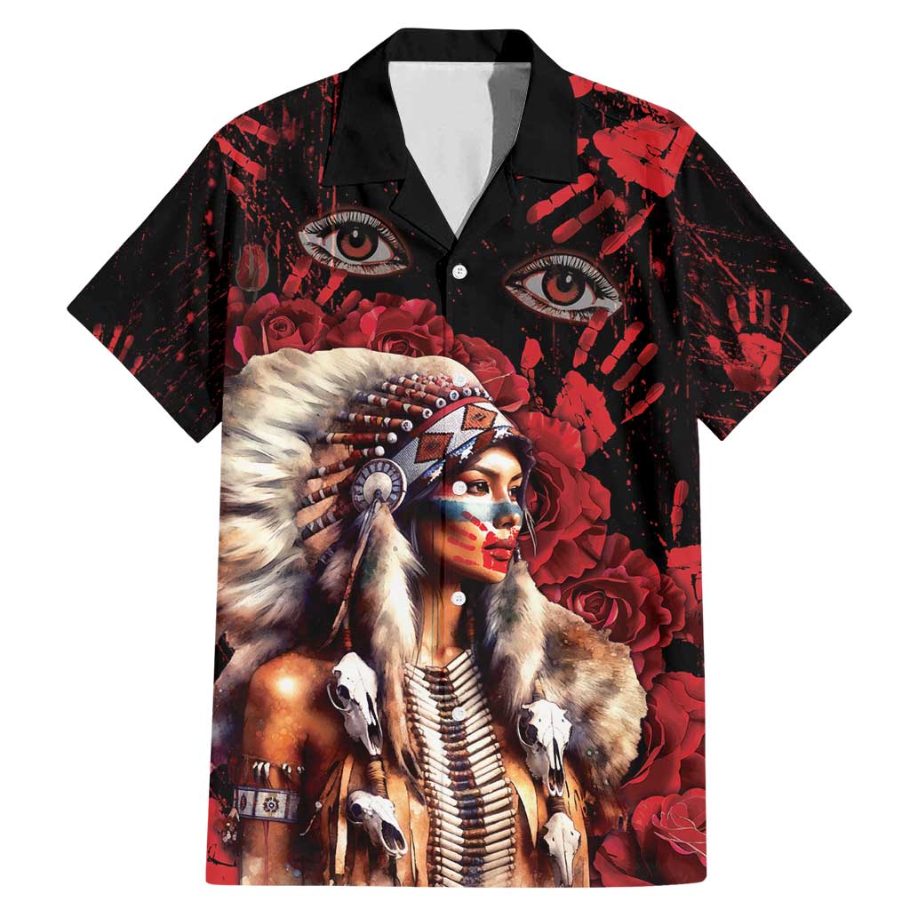 Native American MMIW Family Matching Mermaid Dress and Hawaiian Shirt Red Indian Women With Red Handprint
