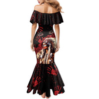 Native American MMIW Family Matching Mermaid Dress and Hawaiian Shirt Red Indian Women With Red Handprint