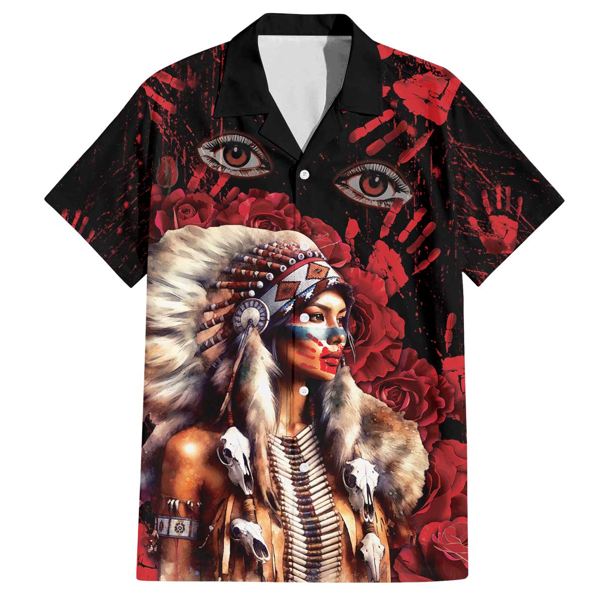 Native American MMIW Family Matching Off The Shoulder Long Sleeve Dress and Hawaiian Shirt Red Indian Women With Red Handprint