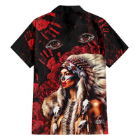 Native American MMIW Family Matching Off The Shoulder Long Sleeve Dress and Hawaiian Shirt Red Indian Women With Red Handprint