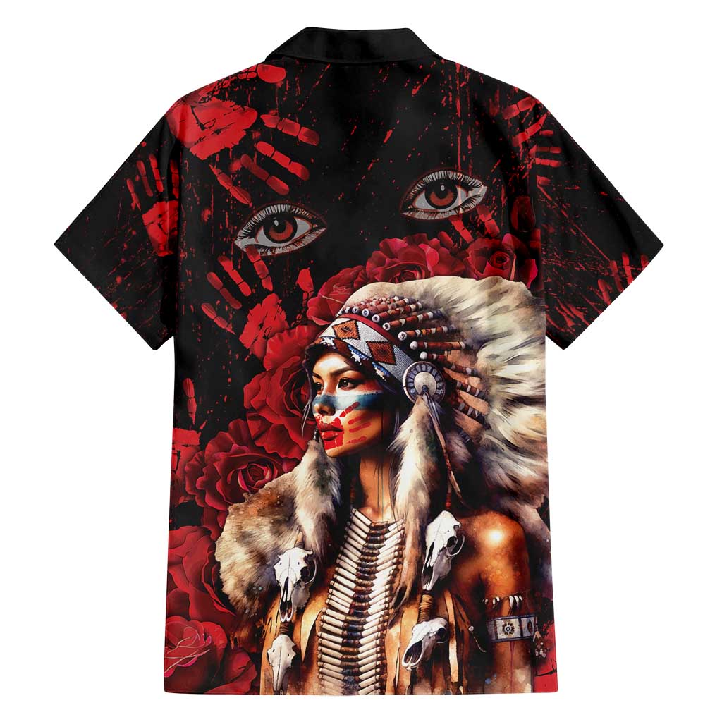 Native American MMIW Family Matching Off Shoulder Short Dress and Hawaiian Shirt Red Indian Women With Red Handprint