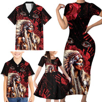 Native American MMIW Family Matching Short Sleeve Bodycon Dress and Hawaiian Shirt Red Indian Women With Red Handprint