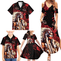 Native American MMIW Family Matching Summer Maxi Dress and Hawaiian Shirt Red Indian Women With Red Handprint