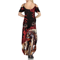 Native American MMIW Family Matching Summer Maxi Dress and Hawaiian Shirt Red Indian Women With Red Handprint