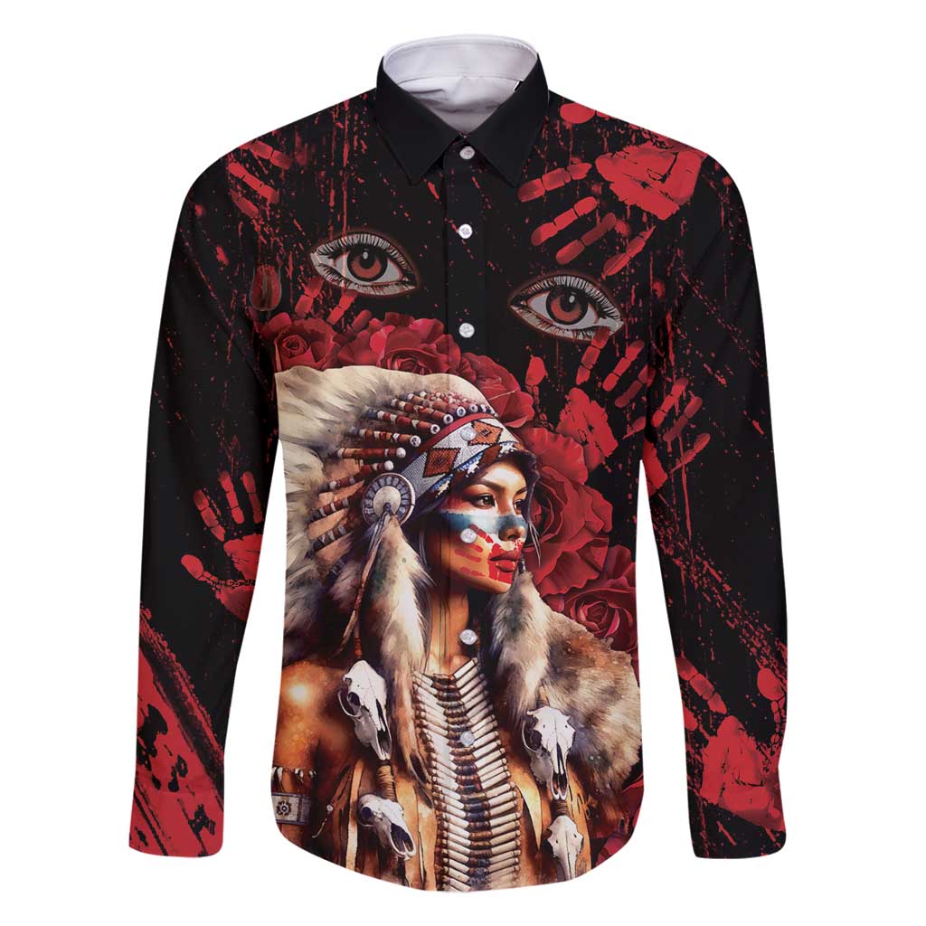 Native American MMIW Family Matching Tank Maxi Dress and Hawaiian Shirt Red Indian Women With Red Handprint