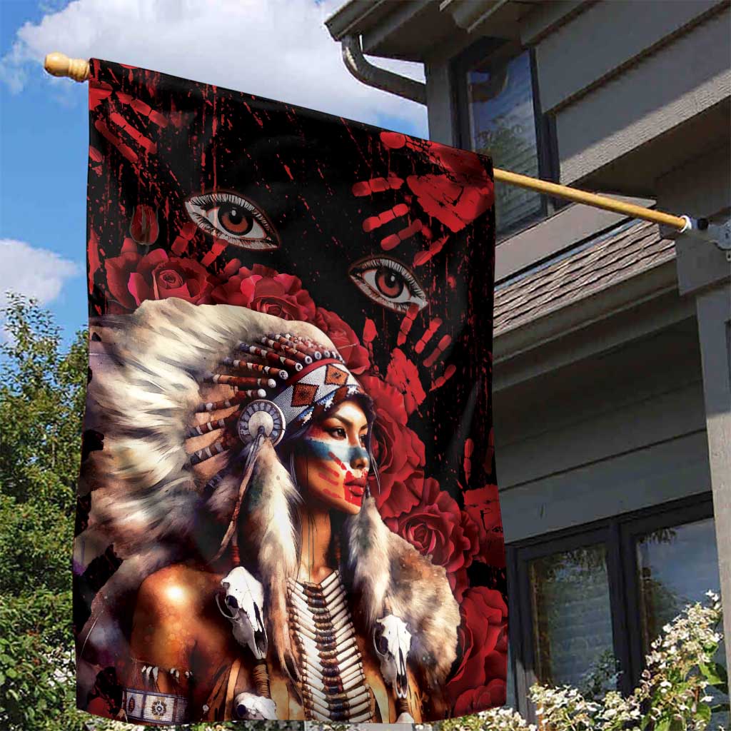 Native American MMIW Garden Flag Red Indian Women With Red Handprint