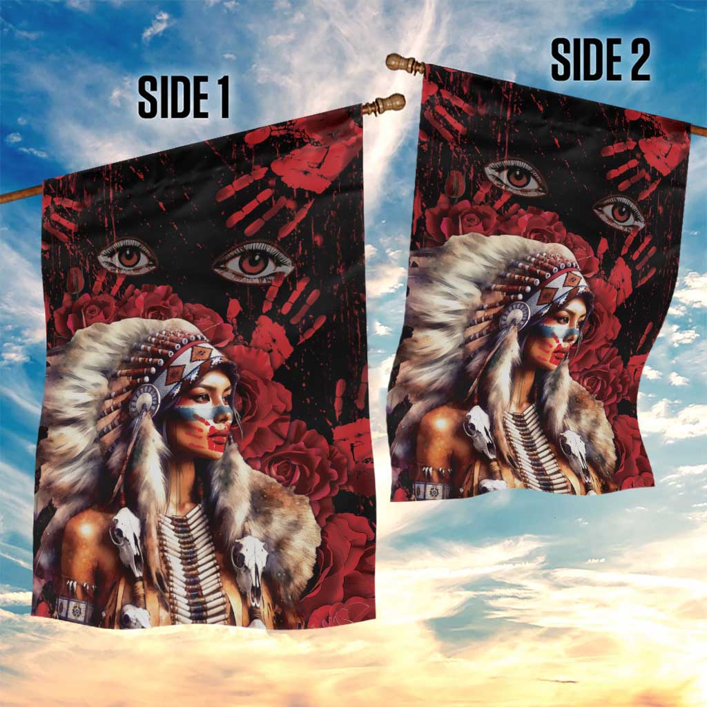 Native American MMIW Garden Flag Red Indian Women With Red Handprint