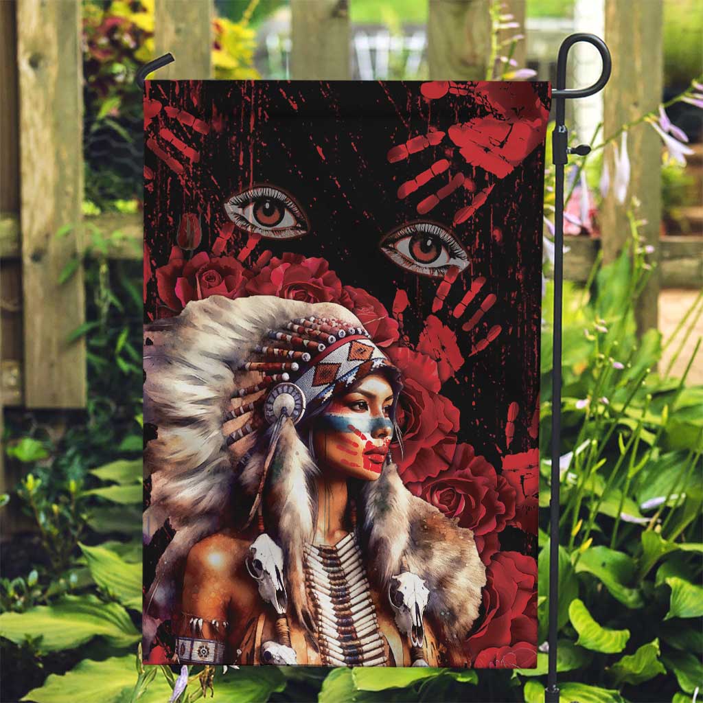 Native American MMIW Garden Flag Red Indian Women With Red Handprint