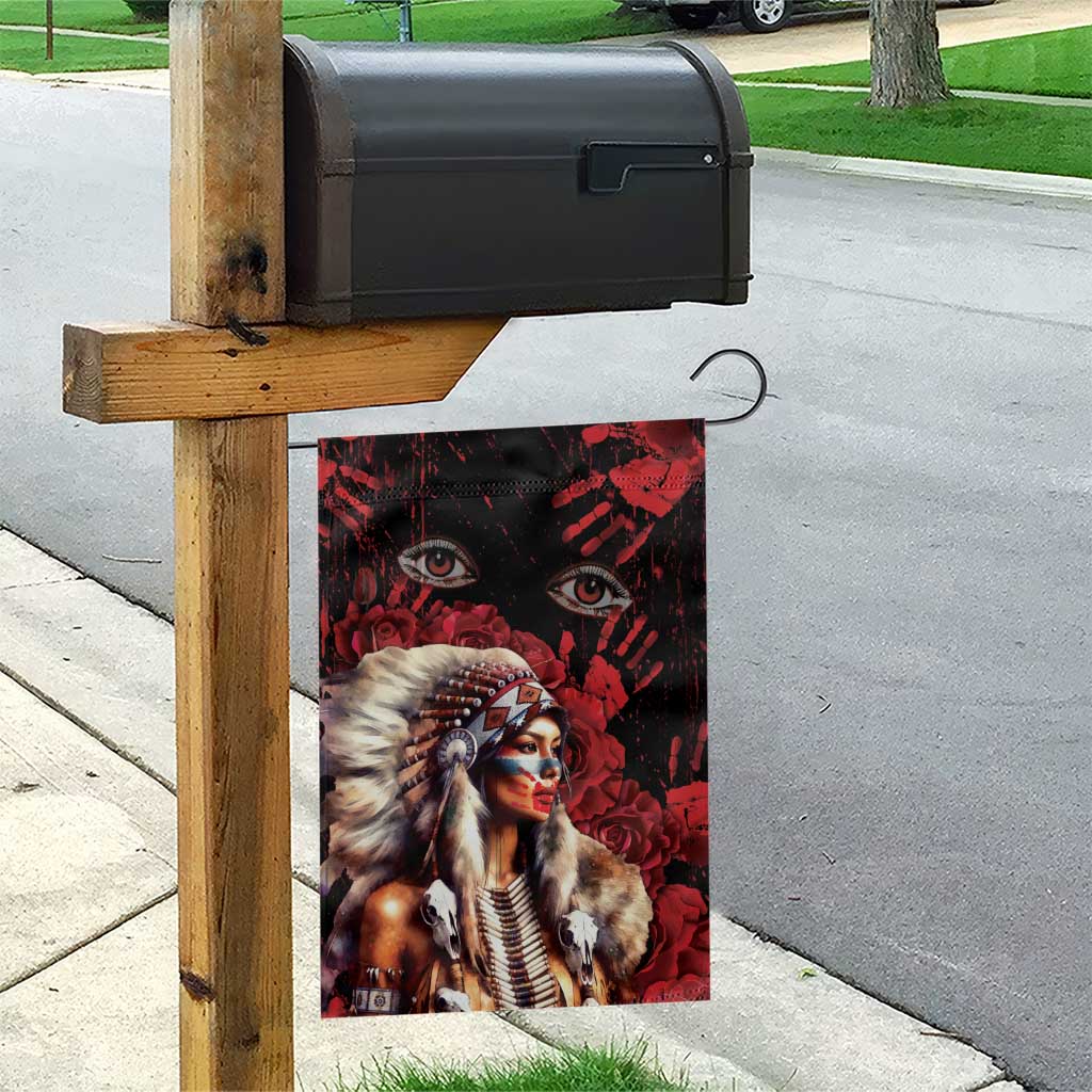 Native American MMIW Garden Flag Red Indian Women With Red Handprint