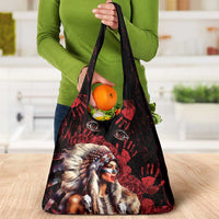 Native American MMIW Grocery Bag Red Indian Women With Red Handprint