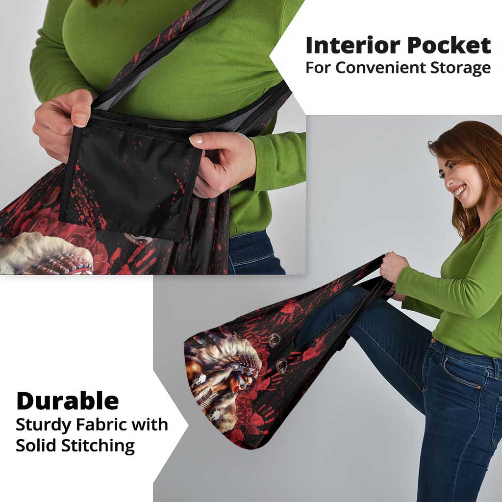 Native American MMIW Grocery Bag Red Indian Women With Red Handprint