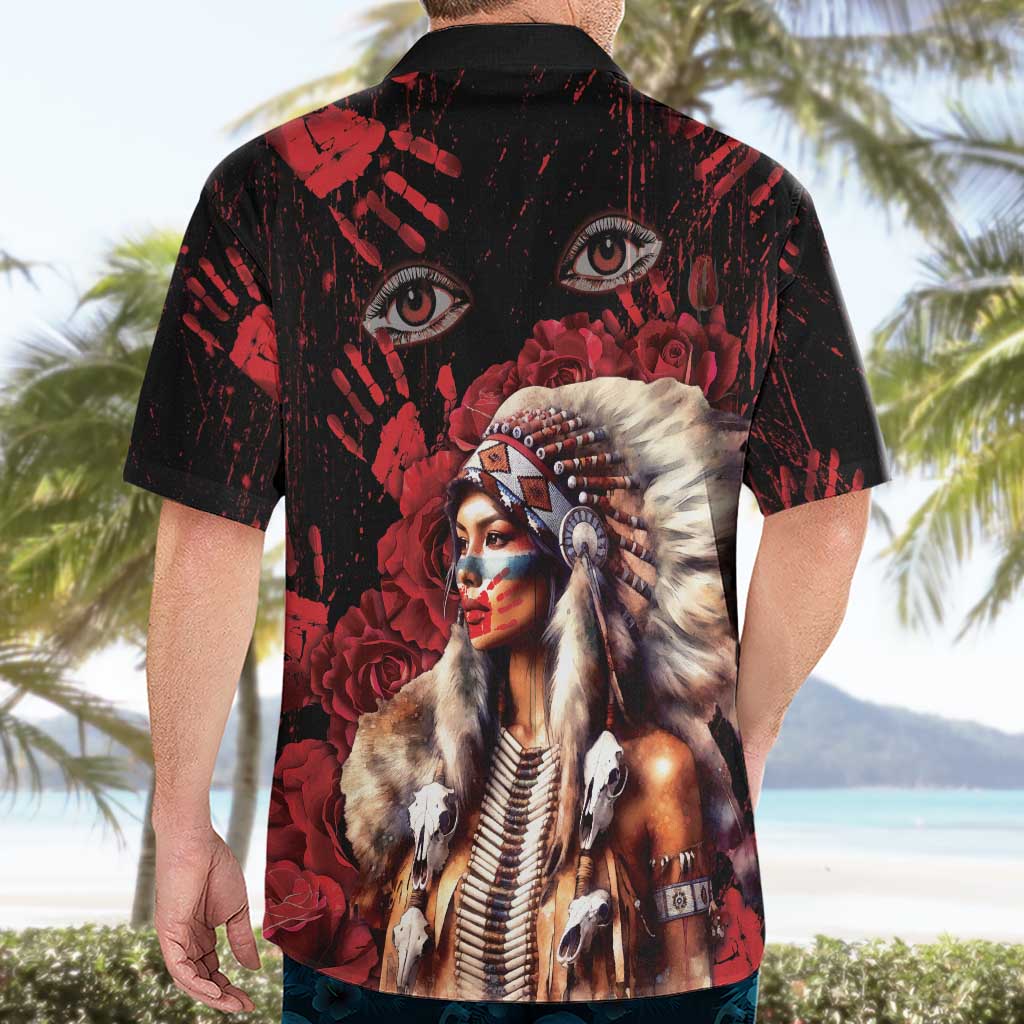 Native American MMIW Hawaiian Shirt Red Indian Women With Red Handprint