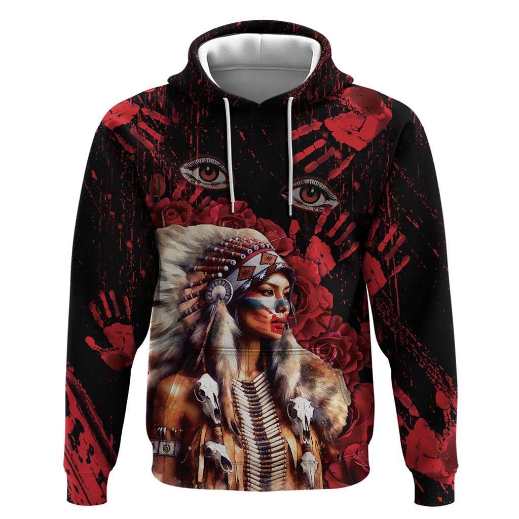 Native American MMIW Hoodie Red Indian Women With Red Handprint