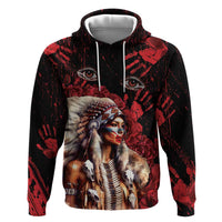 Native American MMIW Hoodie Red Indian Women With Red Handprint
