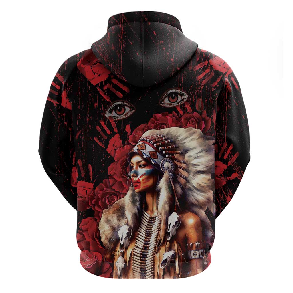 Native American MMIW Hoodie Red Indian Women With Red Handprint