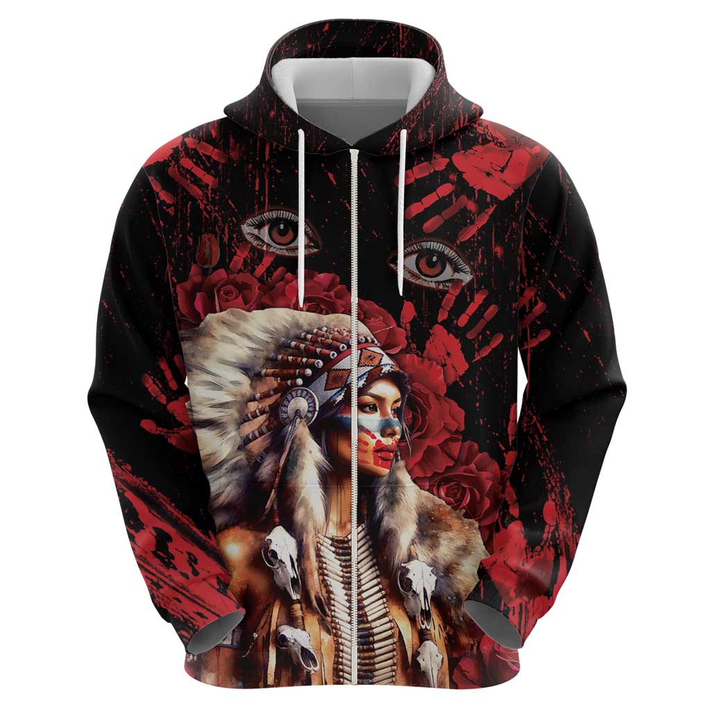 Native American MMIW Hoodie Red Indian Women With Red Handprint