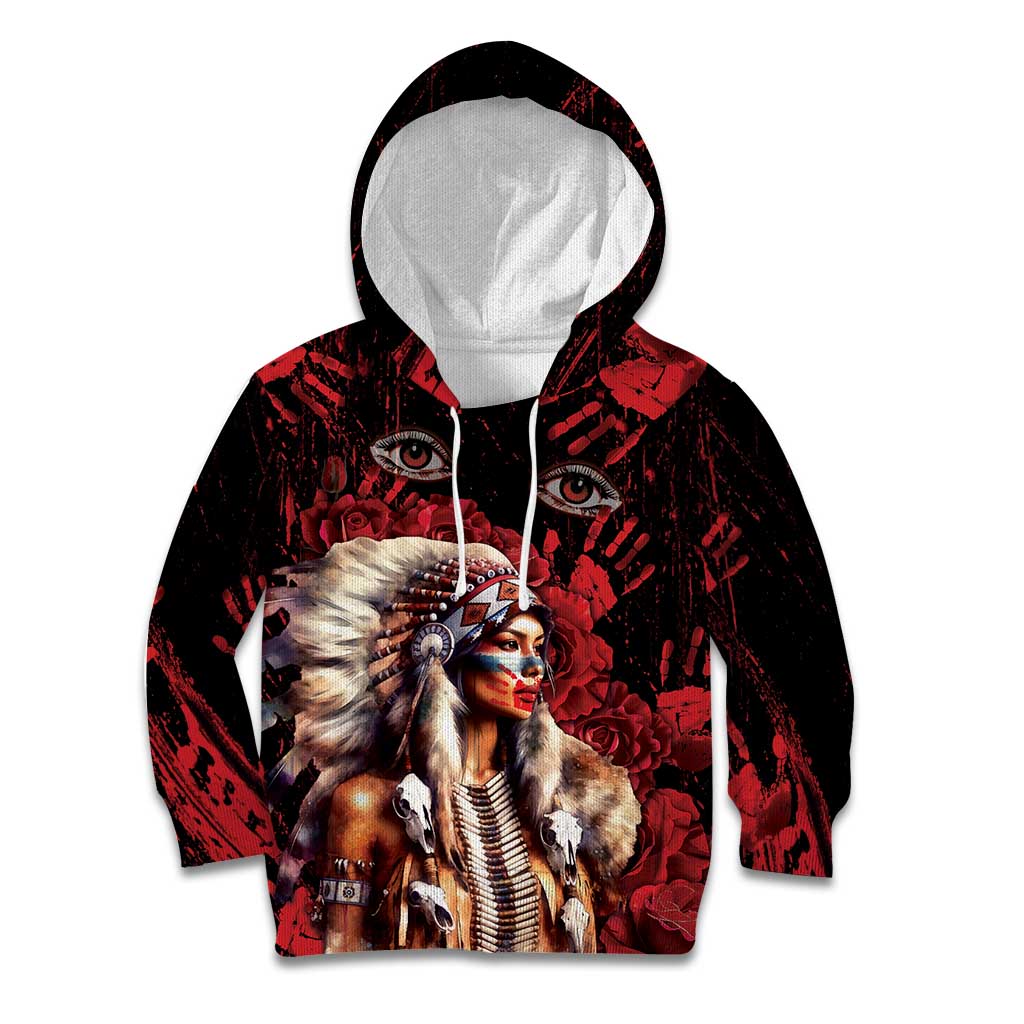 Native American MMIW Kid Hoodie Red Indian Women With Red Handprint
