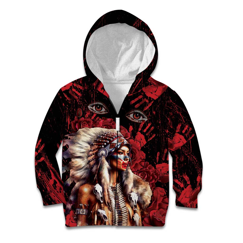 Native American MMIW Kid Hoodie Red Indian Women With Red Handprint