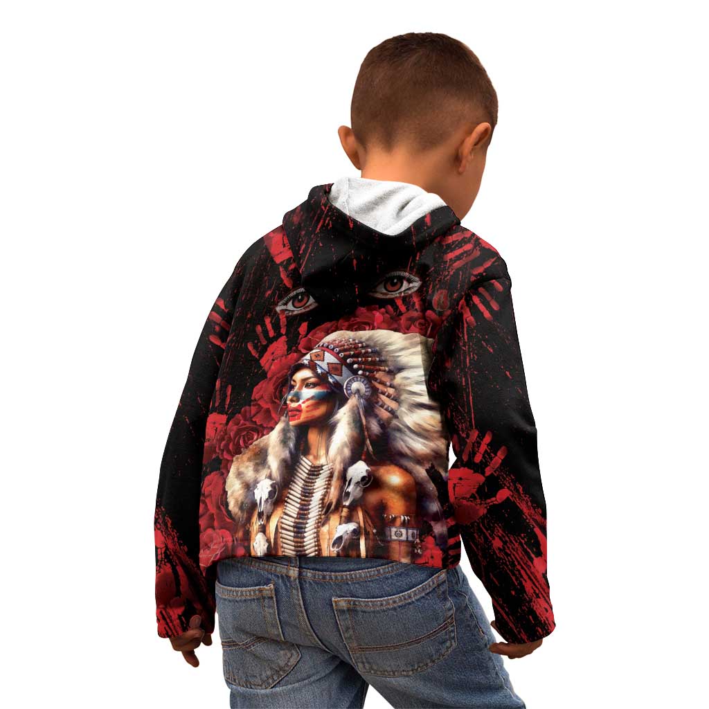 Native American MMIW Kid Hoodie Red Indian Women With Red Handprint