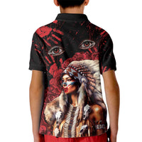 Native American MMIW Kid Polo Shirt Red Indian Women With Red Handprint