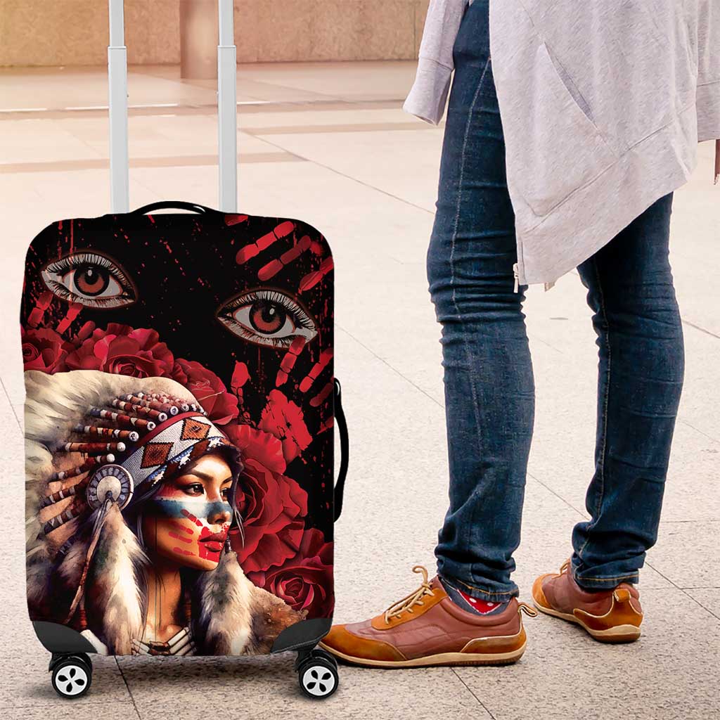 Native American MMIW Luggage Cover Red Indian Women With Red Handprint