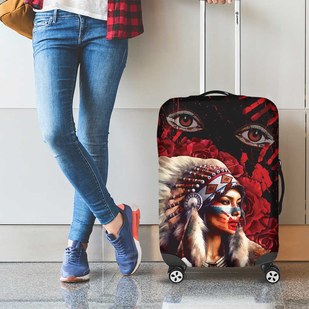 Native American MMIW Luggage Cover Red Indian Women With Red Handprint