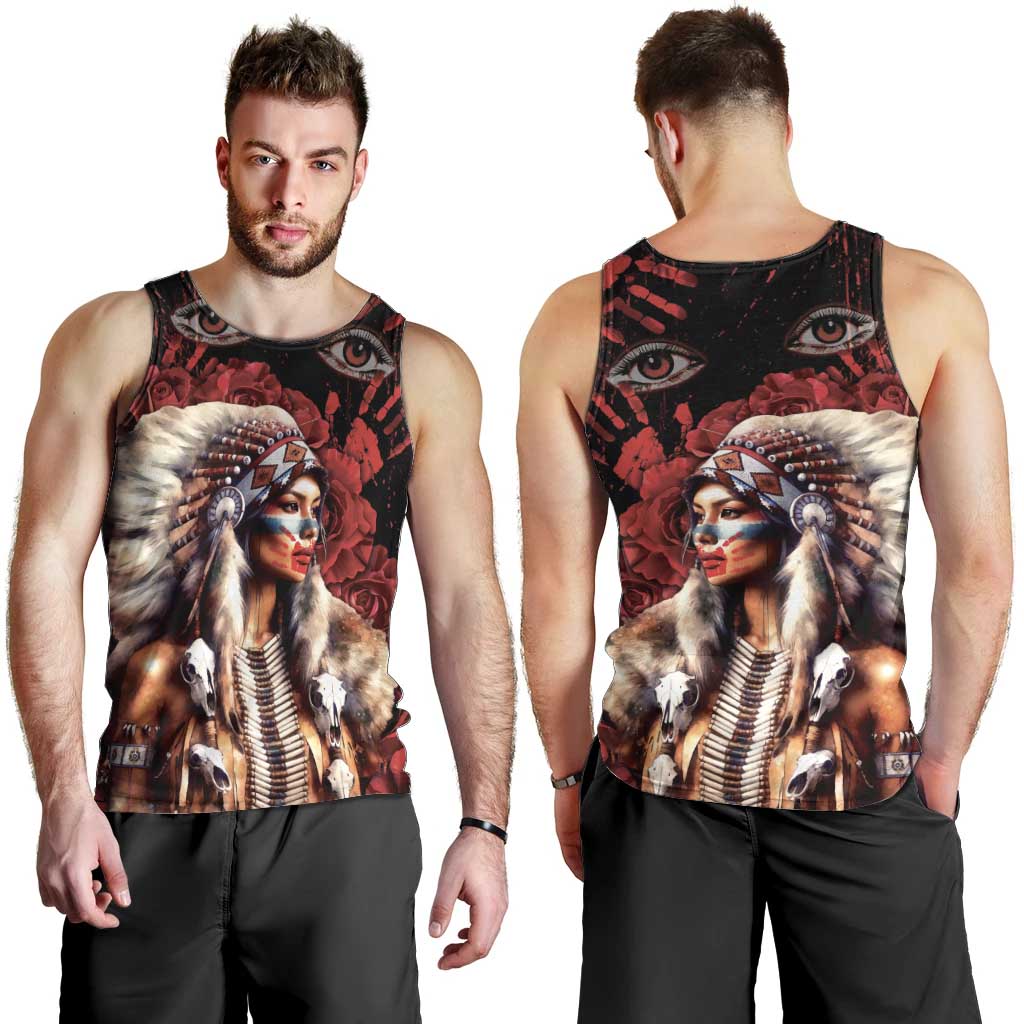 Native American MMIW Men Tank Top Red Indian Women With Red Handprint