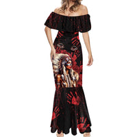 Native American MMIW Mermaid Dress Red Indian Women With Red Handprint