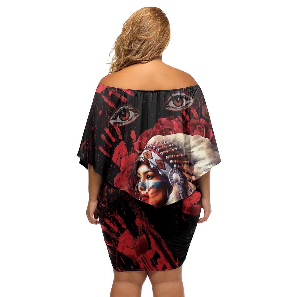 Native American MMIW Off Shoulder Short Dress Red Indian Women With Red Handprint