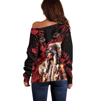 Native American MMIW Off Shoulder Sweater Red Indian Women With Red Handprint