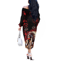 Native American MMIW Off The Shoulder Long Sleeve Dress Red Indian Women With Red Handprint